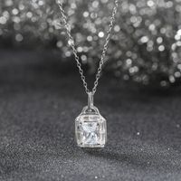 Sterling Silver White Gold Plated Simple Style Shiny Rectangle Polishing Inlay Zircon Necklace Pendant main image 5