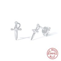 1 Pair Simple Style Cross Plating Sterling Silver Ear Studs main image 4