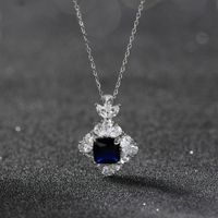 Sterling Silver White Gold Plated IG Style Simple Style Shiny Rhombus Handmade Polishing Inlay Zircon Pendant Necklace main image 3