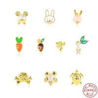 1 Piece Simple Style Rabbit Panda Carrot Plating Sterling Silver Ear Studs main image 1