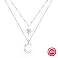 Sterling Silver Simple Style Star Moon Plating Inlay Zircon Double Layer Necklaces main image 5