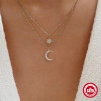 Argent Sterling Style Simple Star Lune Placage Incruster Zircon Colliers Double Couche main image 1