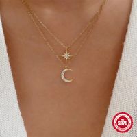 Argent Sterling Style Simple Star Lune Placage Incruster Zircon Colliers Double Couche main image 3