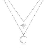 Sterling Silver Simple Style Star Moon Plating Inlay Zircon Double Layer Necklaces sku image 1