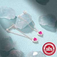 1 Pair Simple Style Heart Shape Tassel Plating Sterling Silver Drop Earrings main image 2