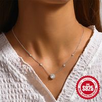 Argent Sterling Style Simple Rond Placage Incruster Zircon Collier main image 1