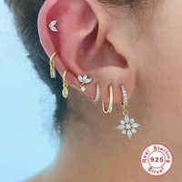 1 Pair Simple Style Flower Plating Inlay Sterling Silver Zircon Drop Earrings main image 4