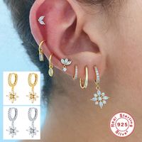 1 Pair Simple Style Flower Plating Inlay Sterling Silver Zircon Drop Earrings main image 3