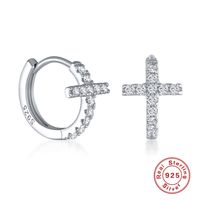 1 Pair Simple Style Shiny Cross Plating Inlay Sterling Silver Zircon Earrings main image 1