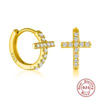 1 Pair Simple Style Shiny Cross Plating Inlay Sterling Silver Zircon Earrings main image 3