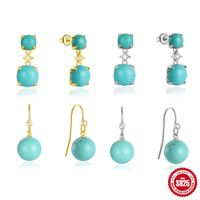 1 Pair Simple Style Geometric Plating Inlay Sterling Silver Turquoise Zircon Drop Earrings main image 6