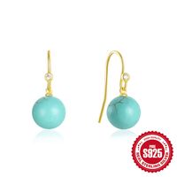 1 Paire Style Simple Géométrique Placage Incruster Argent Sterling Turquoise Zircon Boucles D'oreilles main image 5