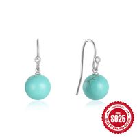 1 Paire Style Simple Géométrique Placage Incruster Argent Sterling Turquoise Zircon Boucles D'oreilles sku image 2