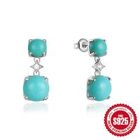 1 Pair Simple Style Geometric Plating Inlay Sterling Silver Turquoise Zircon Drop Earrings sku image 4