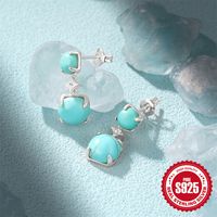 1 Pair Simple Style Geometric Plating Inlay Sterling Silver Turquoise Zircon Drop Earrings main image 7