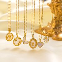 304 Stainless Steel 18K Gold Plated Casual Simple Style Commute Inlay Dolphin Flower Butterfly Acrylic Artificial Rhinestones Pendant Necklace main image 1