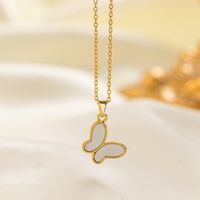 304 Stainless Steel 18K Gold Plated Casual Simple Style Commute Inlay Dolphin Flower Butterfly Acrylic Artificial Rhinestones Pendant Necklace main image 5