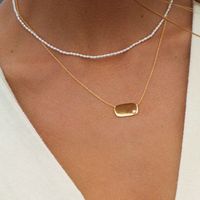 Sterling Silber Süss Geometrisch Überzug Inlay Perle Halskette main image 5