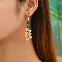 1 Pair Casual Sweet Flower Beaded Alloy Drop Earrings sku image 1