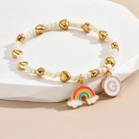 Simple Style Letter Rainbow Heart Shape Alloy Beaded Enamel Women's Bracelets sku image 7