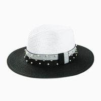 Women's Casual Color Block Rhinestone Pearl Big Eaves Straw Hat sku image 2