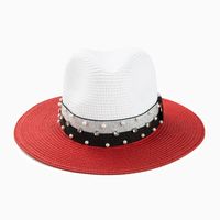 Women's Casual Color Block Rhinestone Pearl Big Eaves Straw Hat main image 4