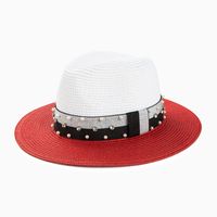 Women's Casual Color Block Rhinestone Pearl Big Eaves Straw Hat main image 5