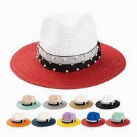 Women's Casual Color Block Rhinestone Pearl Big Eaves Straw Hat main image 1