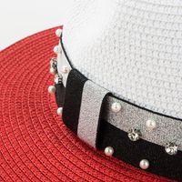 Women's Casual Color Block Rhinestone Pearl Big Eaves Straw Hat main image 7