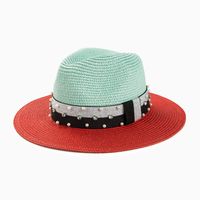 Women's Casual Color Block Rhinestone Pearl Big Eaves Straw Hat sku image 3