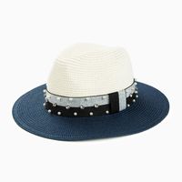 Women's Casual Color Block Rhinestone Pearl Big Eaves Straw Hat sku image 6