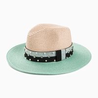 Women's Casual Color Block Rhinestone Pearl Big Eaves Straw Hat sku image 8