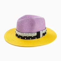 Women's Casual Color Block Rhinestone Pearl Big Eaves Straw Hat sku image 9