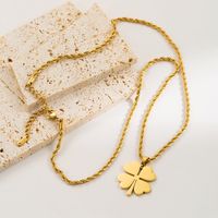 316 Stainless Steel  14K Gold Plated Elegant Simple Style Enamel Four Leaf Clover Pendant Necklace main image 5