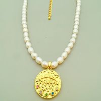 Retro Devil's Eye Freshwater Pearl Copper Pendant Necklace In Bulk main image 3