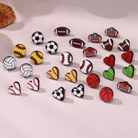 1 Pair Simple Style Rugby Heart Shape Football Wood Ear Studs main image 4