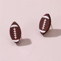 1 Pair Simple Style Rugby Heart Shape Football Wood Ear Studs sku image 3