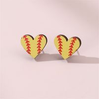 1 Pair Simple Style Rugby Heart Shape Football Wood Ear Studs sku image 8