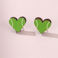 1 Pair Simple Style Rugby Heart Shape Football Wood Ear Studs sku image 9