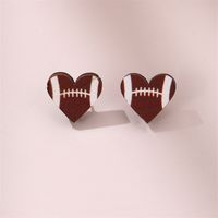 1 Pair Simple Style Rugby Heart Shape Football Wood Ear Studs sku image 10