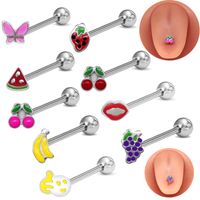 1 Piece Tongue Rings Cute Tropical Simple Style Lips Fruit Stainless Steel Copper Epoxy Lacquer Painting Inlay Acrylic White Gold Plated Tongue Rings main image 11