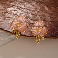 1 Pair Sweet Simple Style Flower Copper Zircon 18K Gold Plated Ear Studs main image 3