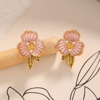 1 Pair Sweet Simple Style Flower Copper Zircon 18K Gold Plated Ear Studs main image 4