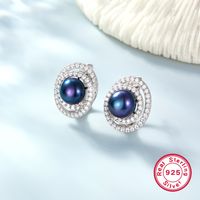 Élégant Luxueux Reine Rond Argent Sterling Incruster Perle Zircon Or Blanc Plaqué Femmes Anneaux Des Boucles D'Oreilles Collier main image 4