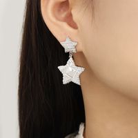 1 Pair Casual Simple Style Round Star Plating Carving Titanium Steel 18K Gold Plated Drop Earrings main image 4
