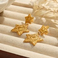 1 Pair Casual Simple Style Round Star Plating Carving Titanium Steel 18K Gold Plated Drop Earrings main image 9