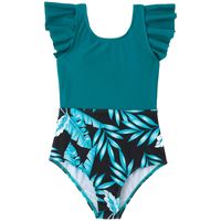 Girl's Ditsy Floral Color Block Solid Color One-pieces Kids Swimwear main image 4