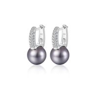 Elegant Luxurious Queen Round Sterling Silver Inlay Pearl Zircon White Gold Plated Women's Rings Earrings Necklace sku image 5