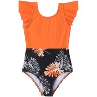 Girl's Ditsy Floral Color Block Solid Color One-pieces Kids Swimwear main image 2