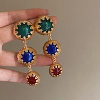 1 Pair Vintage Style Simple Style Round Inlay Alloy Artificial Gemstones 18K Gold Plated Drop Earrings main image 1